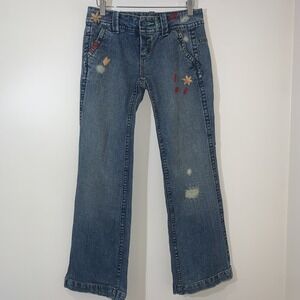 Free People Embroidered Jeans Womens 26 Beaded Low Rise Straight‎ Wider Leg